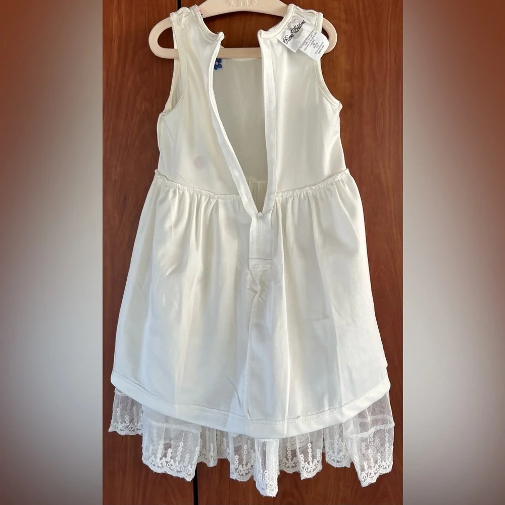 Rare Editions - Mesh Floral Embroidered dress w/lace trim and denim vest 2pc